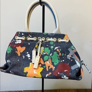 Vintage 90s Dooney & Bourke denim Splash painted  Handbag rare